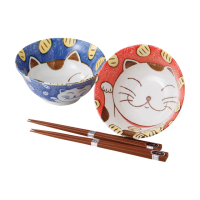 日本製招財貓2碗2筷組(平輸品)