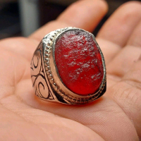 Cincin batu meteor merah / liontin batu meteorit merah delima siam Rings alpaka