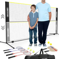 Sports Pickleball Paddles &amp; Badminton Set for Backyard - Includes 4 Rackets, 2 Pickleball Paddles, 3 Shuttlecocks, 2 Pickleb