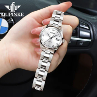 OUPINKE Original Swiss Movement Automatic Mechanical Watch for Women Luxury Real Diamond Scale Sapphire Mirror Ladies Wristwatch