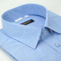 【金安德森】淺藍十字紋窄版長袖襯衫