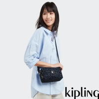 Kipling (網路獨家款)沉穩藍三角花紋輕便長方形多袋斜背包-MILDA