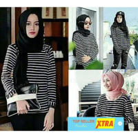 Baju TOP ERLINDA OX Blouse Wanita spandek SALUR Stripe Kekinian@@ Fit Muslim Atasan Oversize