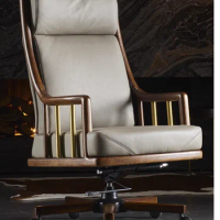 Boss chair Leather solid wood office home swivel chair Chinese high-end seat business cowhide president big class chair