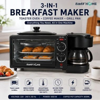 Breakfast Maker 3 in 1 Toaster, Oven Listrik, & Mesin Kopi 1050W TaffHome- JH-80