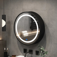 LED Intelligent Bathroom Mirror Cabinet Solid Wood Oval Bathroom Vanities Circular Smart Mirror with Light Mirror Cabinet