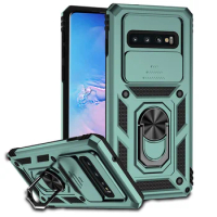 For Samsung Galaxy S10 S10 Plus Case Shockproof Armor Slide Camera Protect Phone Case For Samsung S10 S10+Plus Ring Holder Cover