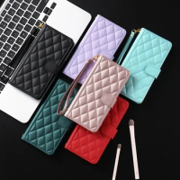 Rhombus Leather Wallet Case For Google Pixel 8 7 Pro Google Pixel 7A 6A Protect Cover Card Holder Strap