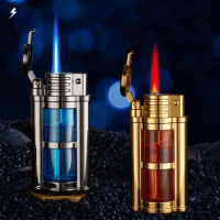 Metal Transparent Visible Gas Lighter Metal Torch Turbo Unusual Wholesale Creative Windproof Butane Lighters Gadgets for Men