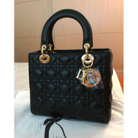法國專櫃正品 【DIOR 】羊皮 經典 黛妃包! 黑色 金釦 特別款!