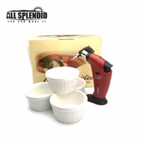 【All Splendid】法式烤布蕾 噴槍陶瓷杯禮盒組 (紅色小海豚造型噴槍) 廚房用具/布丁杯＊4