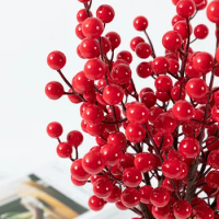 10Pcs Christmas Artificial Red Fruit Simulation Flower Decoration Garland Gift Flower Arrangement DIY Xmas Tree Berry Branches