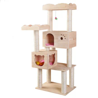 Durable Eco-friendly Solid Wooden Cat Scratcher Tree House Tower