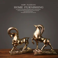 Antelope Statue Imitation Copper Lead Sheep Home Crafts Sculpture Resin Ornaments Living Room Console TV Cabinet Wine Cabinet