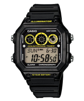 【東洋商行】CASIO 卡西歐 10年電力亮眼設計方形數位錶 - 黑框x黃錶圈 AE-1300WH-1AVDF 運動錶 潛水錶 防水錶 電子錶 男錶 女錶 手錶