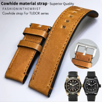 22mm 23mm New Leather Watchband For Tudor Black Bay Bronze Black Shield GMT Pelagos Watch Strap Soft Bracelet Brown Black