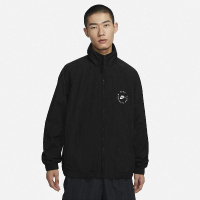 【NIKE 耐吉】外套 NSW Jacket 男款 黑 白 立領 刺繡 風衣外套 背大LOGO(FN7233-010)