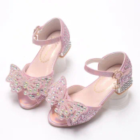 Princess Girls Party Shoes Children Sandals Sequins High Heels Shoes bowtie Girls Sandals Peep Toe Summer Kids Shoes