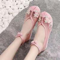 Woman's Summer New Mesh Ethnic Style Embroidered Shoes Free Shipping Soft Sole Non Slip Shallow Low Heel Sandals Hanfu Shoes