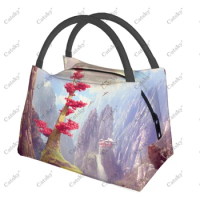 mountain art landscape Portable Aluminum Film Thermal Insulation Refrigerated Lunch Bag Travel Thermal Insulation Lunch Bag