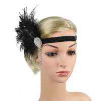 Elastic Bridal Headpiece High Quality Gatsby Flapper Feather Headband Diamond Headdress Elegant Dress Accessories