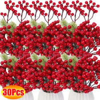 1/30PCS Christmas Decoration Artificial Red Berry Branch Wedding Party Gift Box Xmas Tree Wreaths Wedding Xmas Decor DIY Crafts