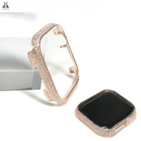 Shiny metal case for Apple Watch Series 8 7 6 SE 5 4 3 zircon frame protective cover for iWatch 40 44mm modern design fashion