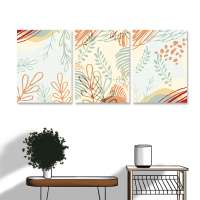 【24mama 掛畫】三聯式 油畫布 藝術 插圖 植物花卉 現代 簡約 優雅 無框畫-60x80cm(極簡葉子)