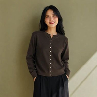 Vierworks | Kancing Mutiara | Cardigan Rajut | Basic Outer | Wanita Korea L/XL Mutiara Coffe