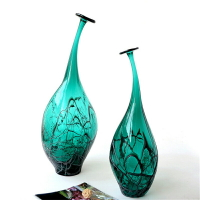 歐式孔雀綠高檔落地玻璃大花瓶家居藝術軟裝飾美式樣板間擺件花器