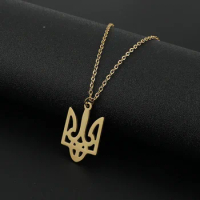 Beautiful High Quality Stainless Steel Ukrainian National Emblem Pendant Necklace Men Women's Trident Badge Symbol Necklace Gift