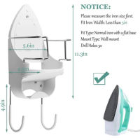 Iron Board Hanger Wall Mount Electric Iron Holder Iron and Ironing Board Storage Organizer Shelf with Removable Hooks -2