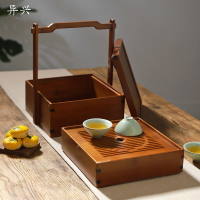 異興竹制提箱竹編茶箱竹提籃茶具收納雙層戶外茶具茶點食盒收納箱