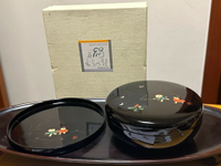 日本中古回流天然木加工胎非實木漆器嬰戲圖捧盒套裝 蓋物食盒
