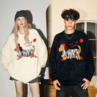 Popular Couple Outfit Autumn Winter Dachshund Mink American Style Sweater Loose Pullover Round Neck 