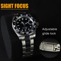 20mm 21mm Adjustable Glide Lock Watch Band for Rolex GMT Master II Explorer 2 Watchband Steel Strap Watch Bracelet Sliding Lock