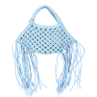 Yuzefi 迷你款 Woven Basket 流蘇皮革編織包(水藍)