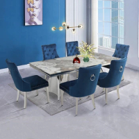 Modern Minimalist Luxury Leather Base Marble Stainless Steel Dining Table
