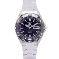 SEIKO 五號sport機械日本版競速款不鏽鋼錶帶手錶(SNZB23J1)-黑面x黑框/40mm