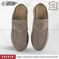 ANMB7 SEPATU SANDAL PRIA ANDREW ORIGINAL SENDAL SLIP ON SLOP SELOP KULIT ASLI ORI COKLAT BROWN EU -