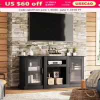 TV Stand for 65 Inch TV, TV Console Cabinet with Storage, Open Shelves for Living Room and Bedroom, Black TV Stand