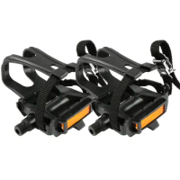 1 Pair MTB Road Bike Pedals with Toe Clips and Straps for Exercise Bike, Spin Bike and Outdoor Bicycles