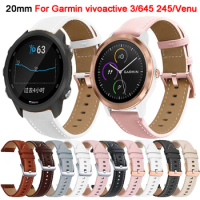 20mm Leather Wristband For Garmin vivoactive 3/Forerunner 245 645 158 55 Smart Watch Strap Venu 2 Plus/SQ Replacement Bracelet