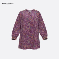 Keris Gallery Blouse Muslim Batik Lengan Panjang Leher V Kancing Depan Motif Kusumo Rambat Ungu,L