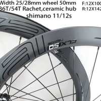 Disc Brake Carbon Road Bike Wheels 50/60 Ceramic Hub Width 25/28mm 36/54T Ratchet Clincher 700c Carbon Disc Bike Wheelset