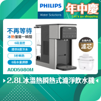 Philips 飛利浦 2.8L冰溫熱瞬熱式濾淨飲水機ADD5980M(主機內含濾芯)