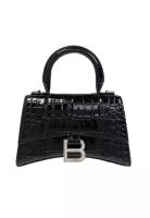 BALENCIAGA Hourglass Xs Crocodile Embossed Crossbody Bag in Black