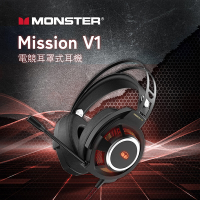 Monster 魔聲｜ Mission V1 電競耳罩耳機麥克風， 環繞澎湃， RGB 炫彩-武士黑
