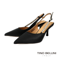 【TINO BELLINI 貝里尼】絲綢鑽飾後繫帶高跟鞋FS2V001(黑色)