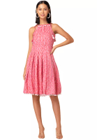 Indya Pink Batik Print Strappy Tiered Cotton Dress